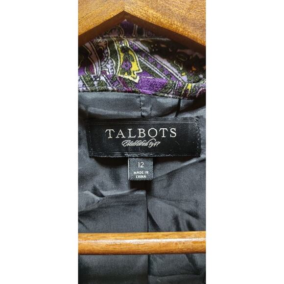 Talbots Women’s Blazer Size 12 Black Purple Paisley Single Button Lined Jacket - Picture 3 of 14